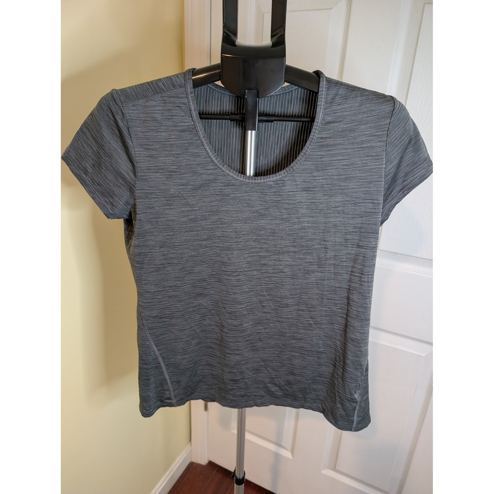 Athleta Performance Top Womens L Gray Space Dye Short Sleeve Scoop‎ Neck Shirt